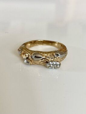 Gold and silver tone branch thorns rhinestone statement costume cocktail ring